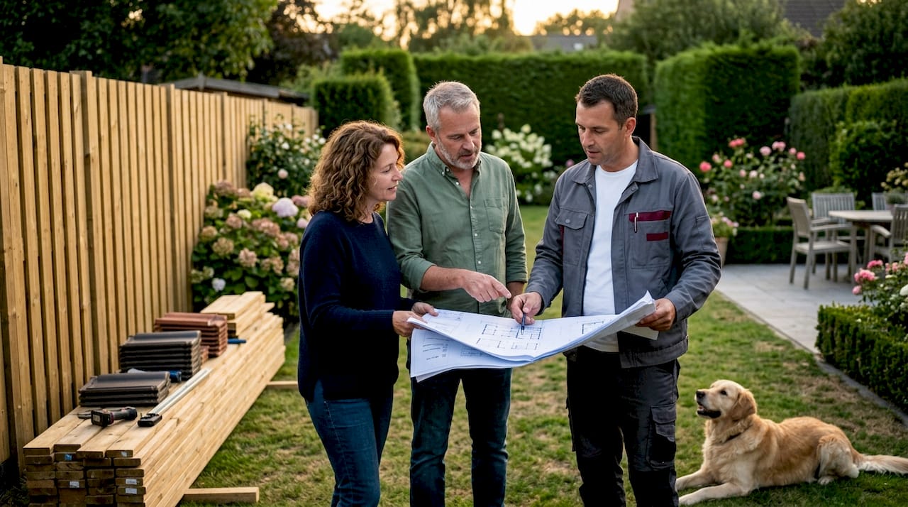 Homeowners consulting contractor on exterior remodel