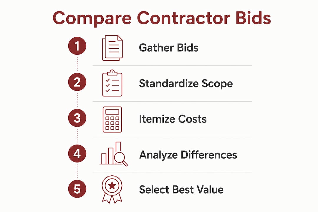 Infographic showing steps to compare contractor bids