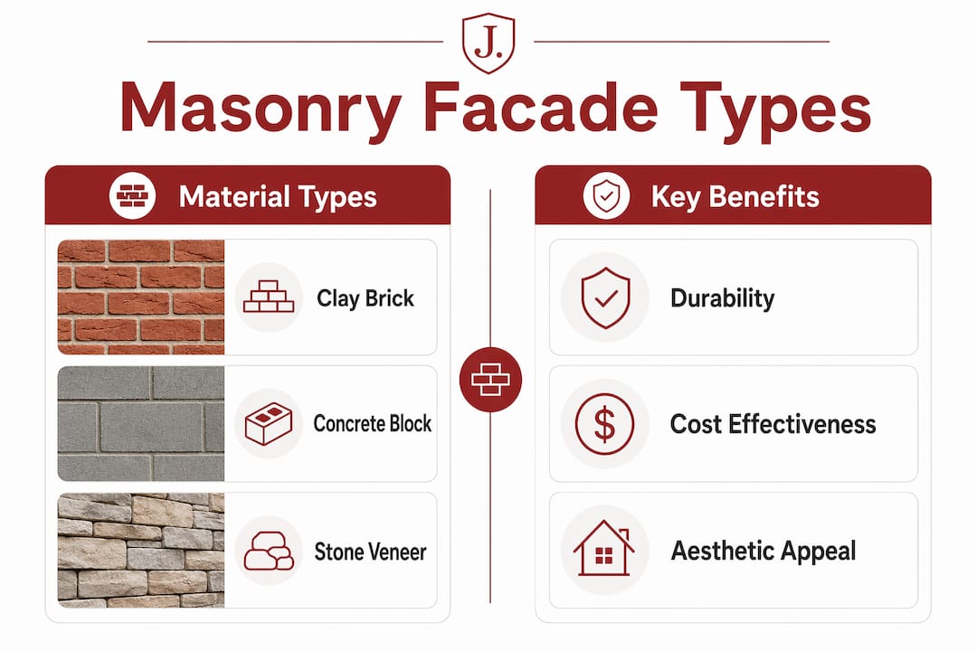 Infographic comparing types and benefits of masonry facades