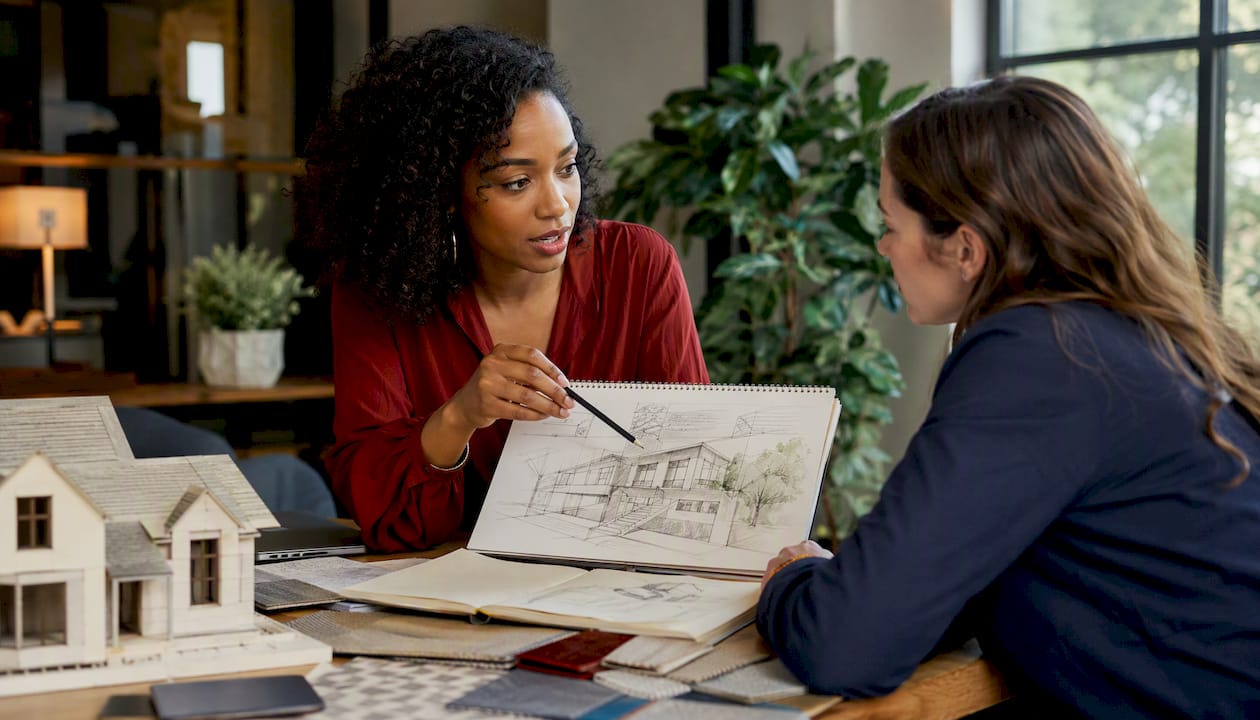 Architect discussing scope of work with colleague