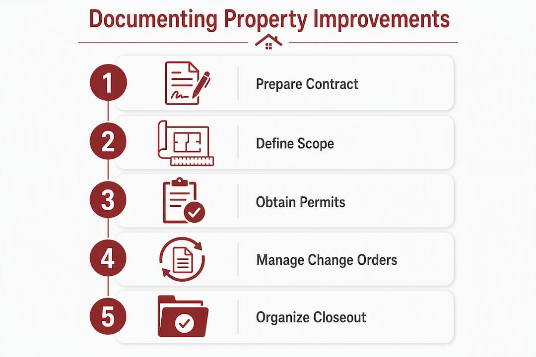 Infographic showing key steps in documenting property improvements