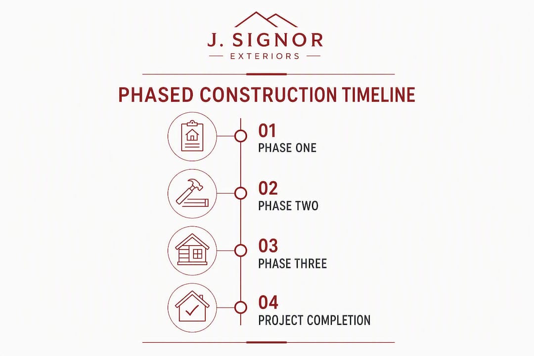 Infographic illustrating phased construction timeline steps