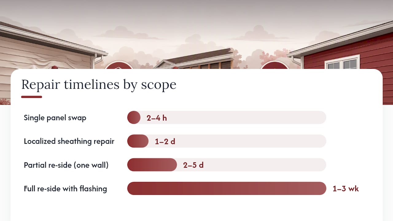 Chart comparing vinyl siding repair scopes, costs and timelines