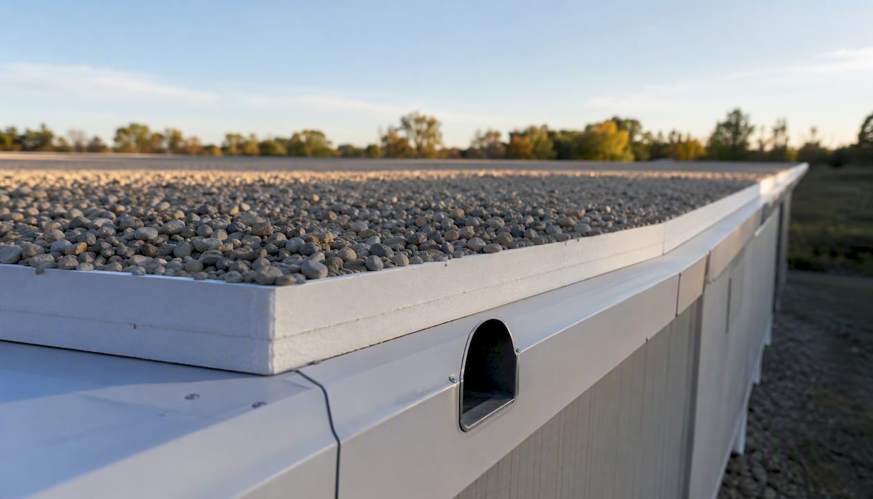 Protected membrane roof with insulation and ballast