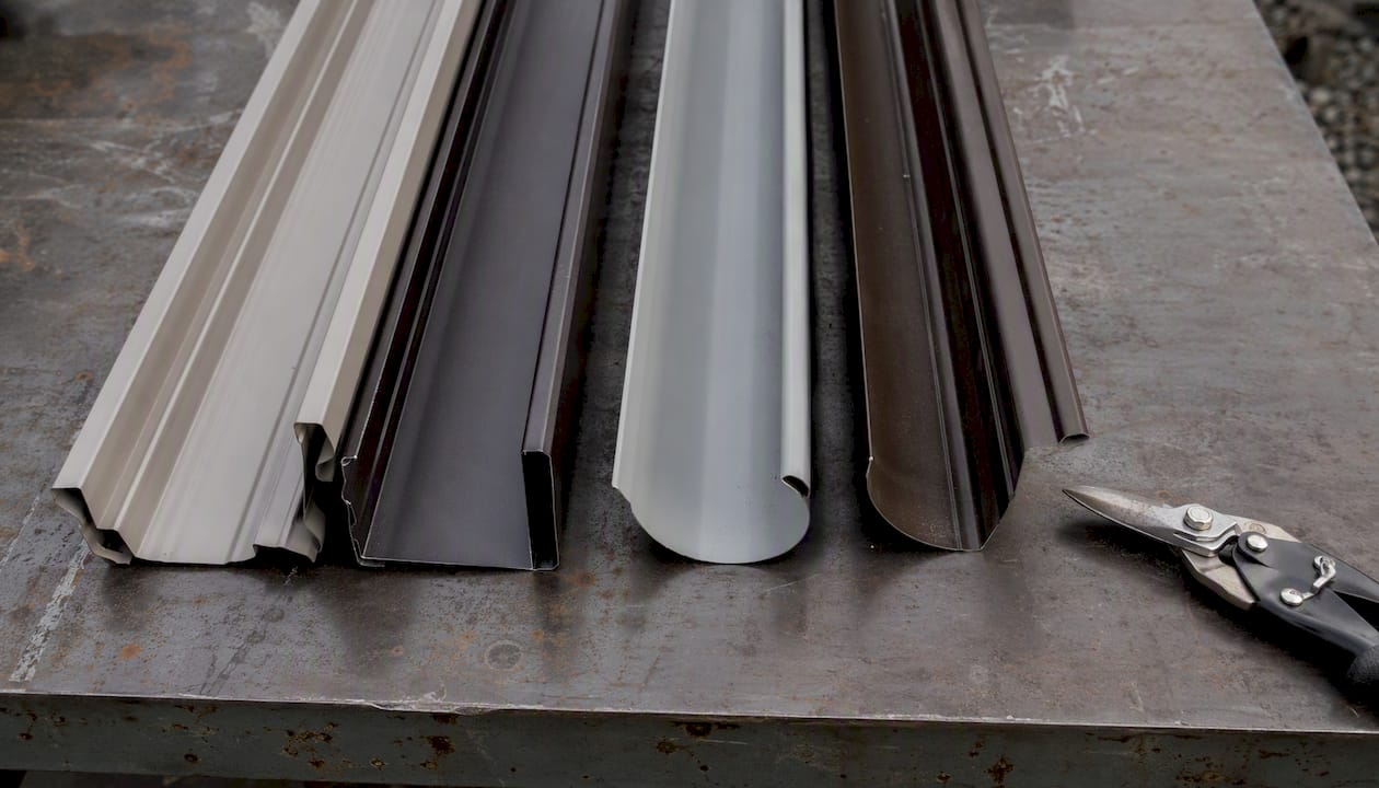 Close-up of commercial gutter profile samples