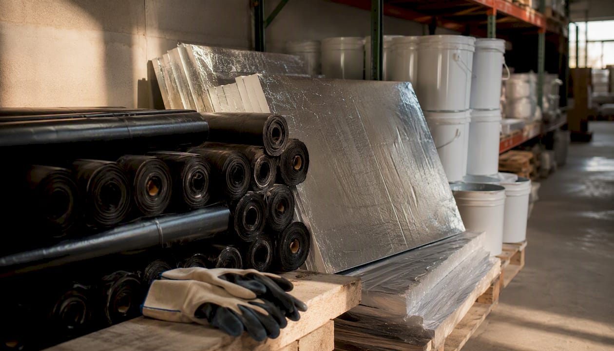 Variety of commercial vapor barrier materials indoors