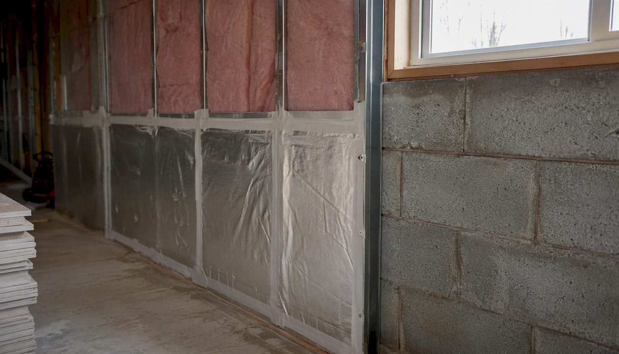Foil-backed gypsum vapor barrier in masonry wall assembly