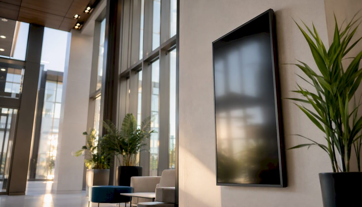Dark display panel in commercial lobby for energy use feedback