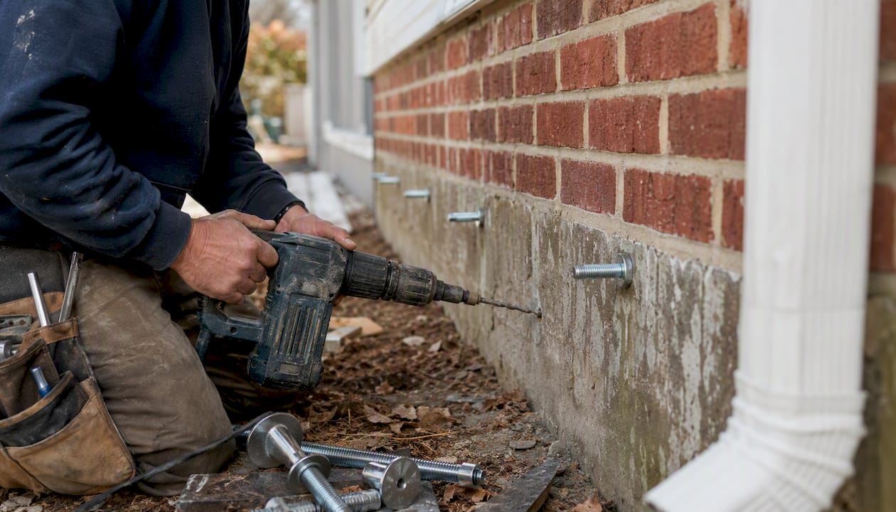 Contractor installing stainless steel masonry anchors