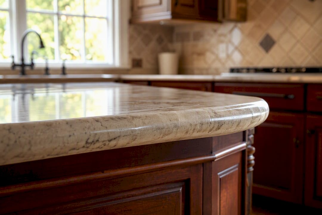 Rounded bullnose countertop edge close-up