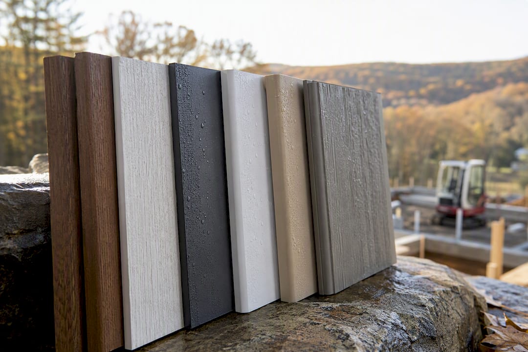 Samples of fascia and soffit materials outdoors