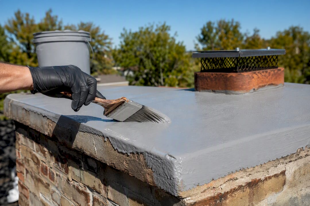 Applying elastomeric coating on chimney crown