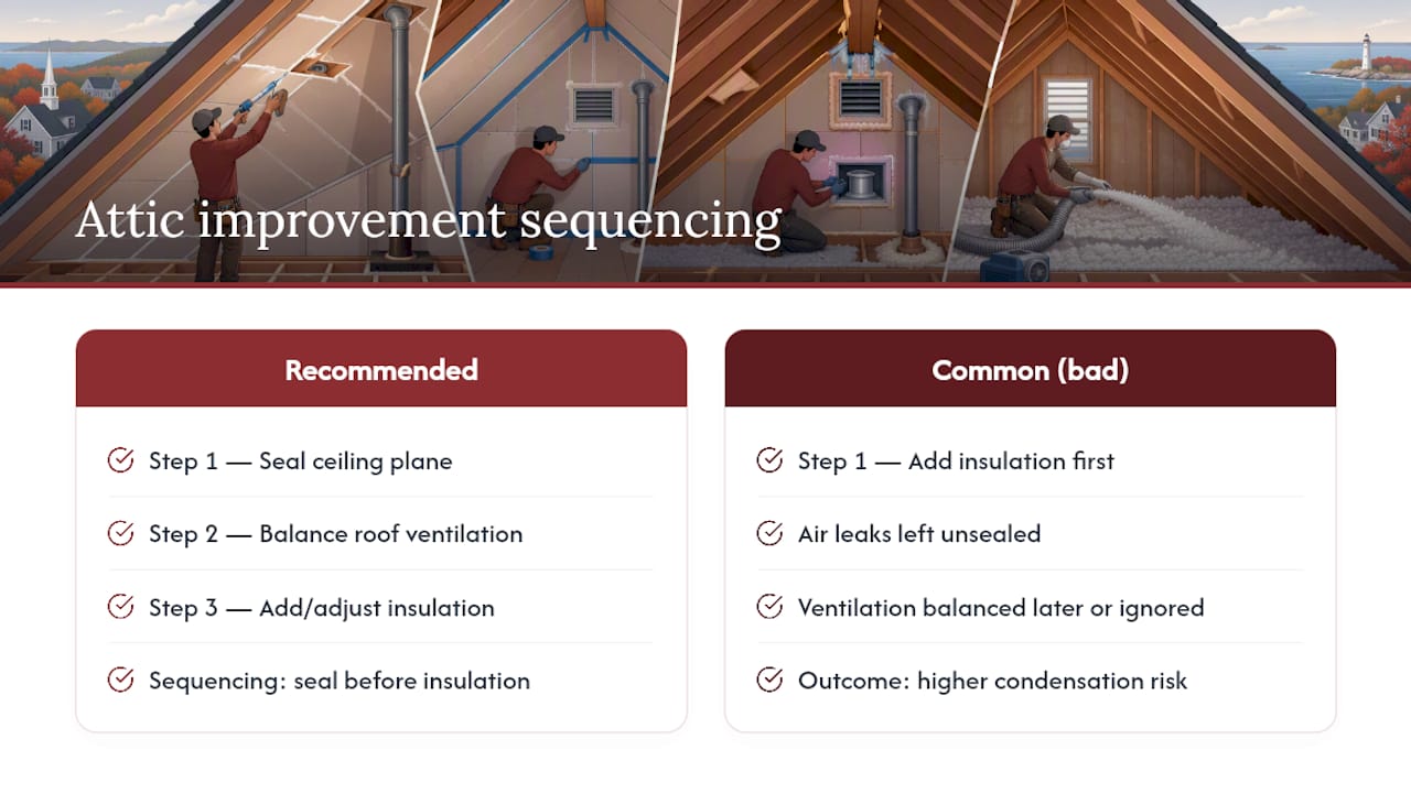Three-step attic moisture control sequence