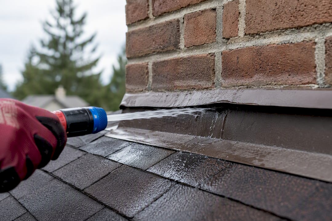 Water testing a chimney counterflashing gap