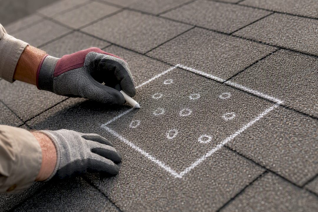 Inspector marking a roof hail test square