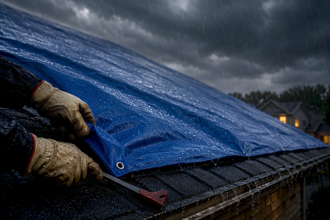 Read more about the article Homeowners: Stop a Roof Leak During Heavy Rain, Tarp Like a Pro