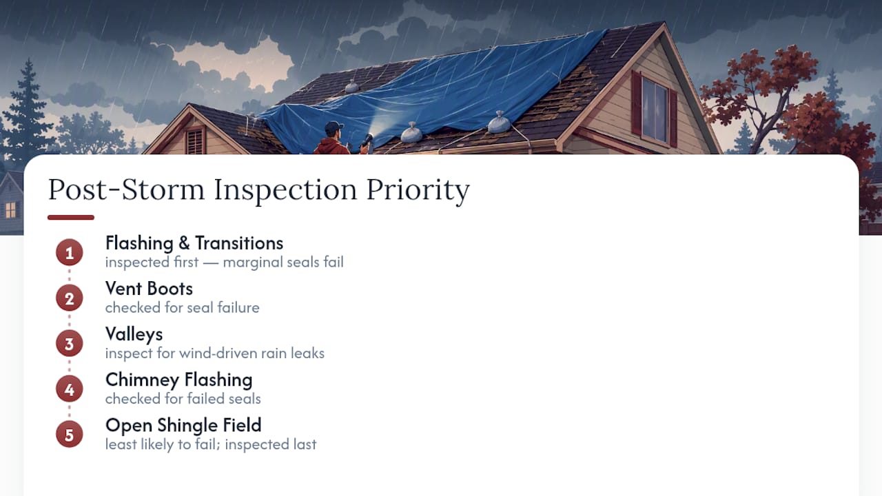 Post-storm roof inspection points