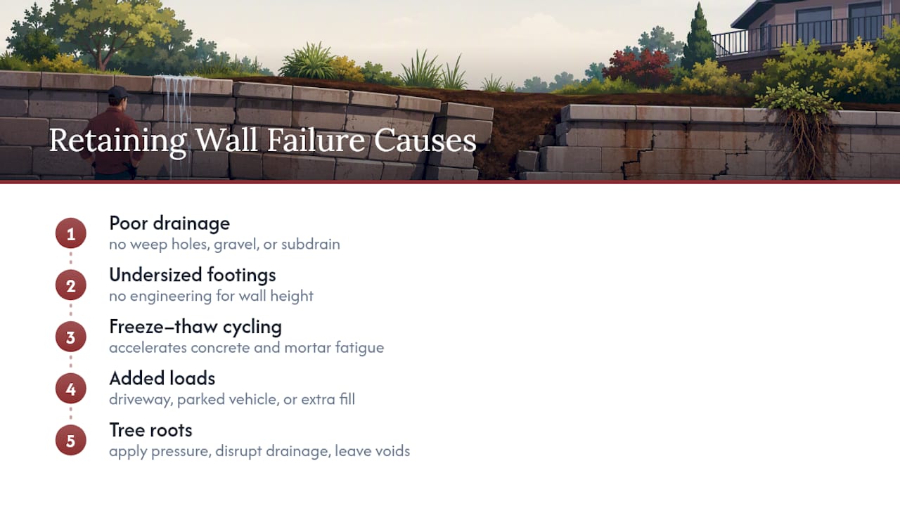 Five common causes of retaining wall failure