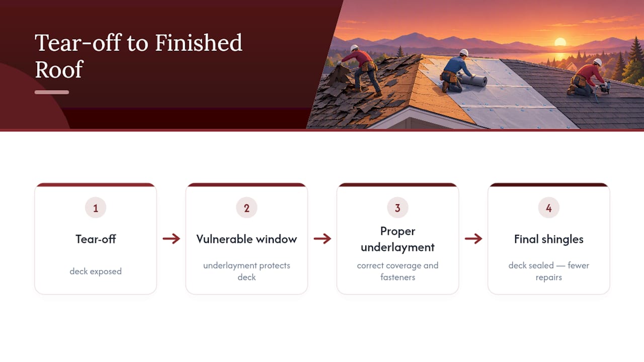 Roof protection sequence from tear-off to shingles